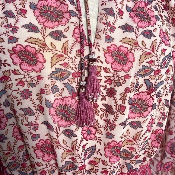 Anthropologie Love The Label Pink Floral Border Print Mini Dress small - Picture 3 of 12